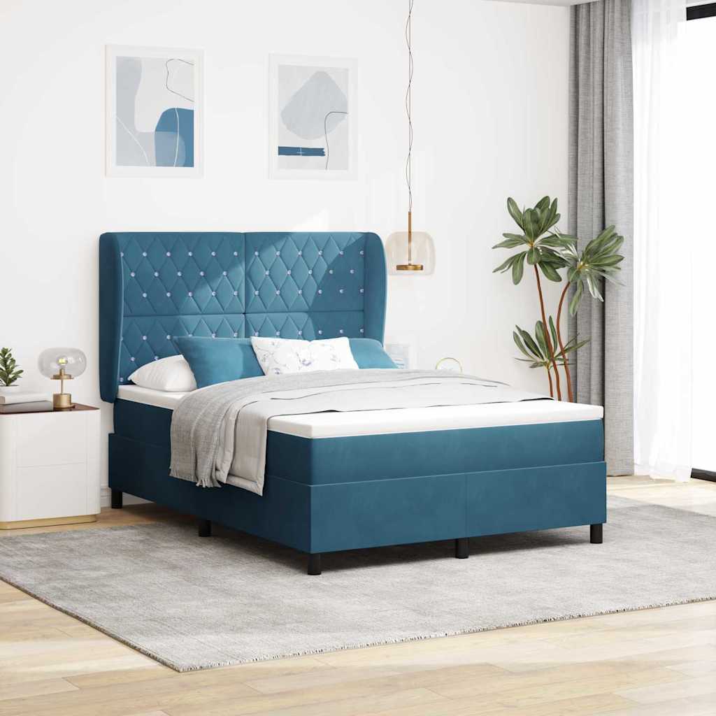 Cama tipo Box Spring Azul Oscuro 190 x 140 cm Terciopelo