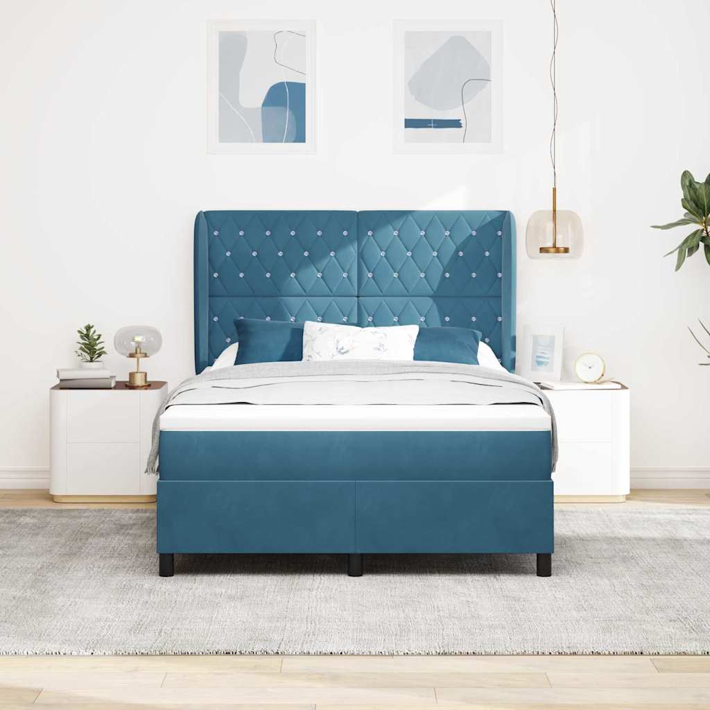 Cama tipo Box Spring Azul Oscuro 190 x 140 cm Terciopelo