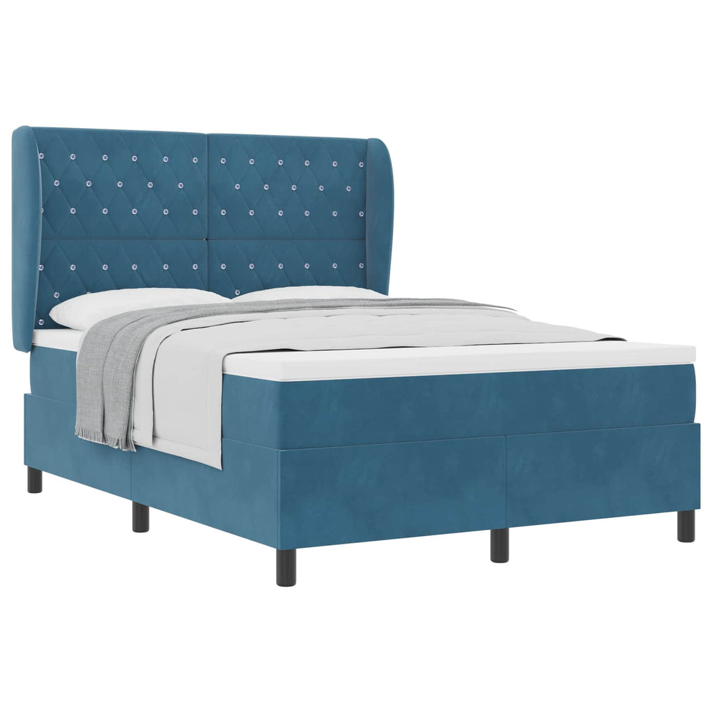 Cama tipo Box Spring Azul Oscuro 190 x 140 cm Terciopelo
