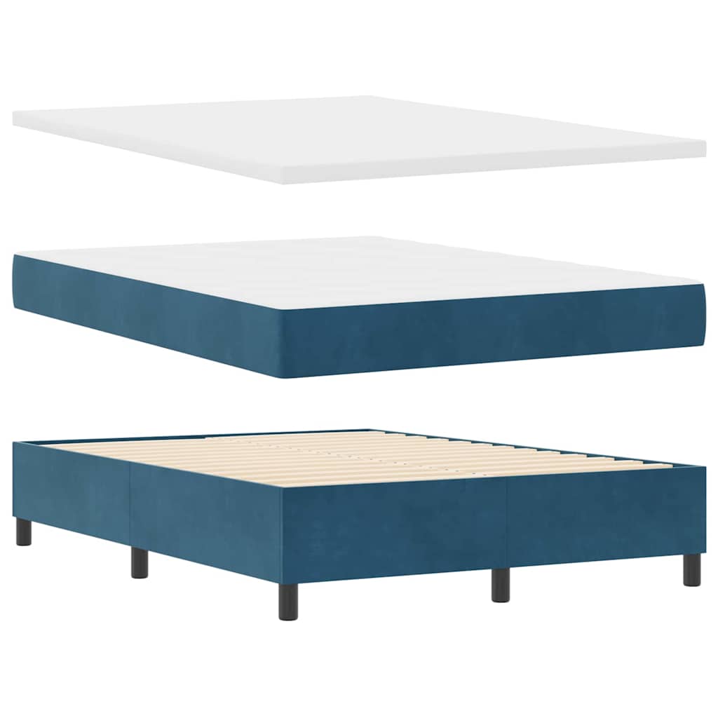 Cama tipo Box Spring Azul Oscuro 190 x 140 cm Terciopelo