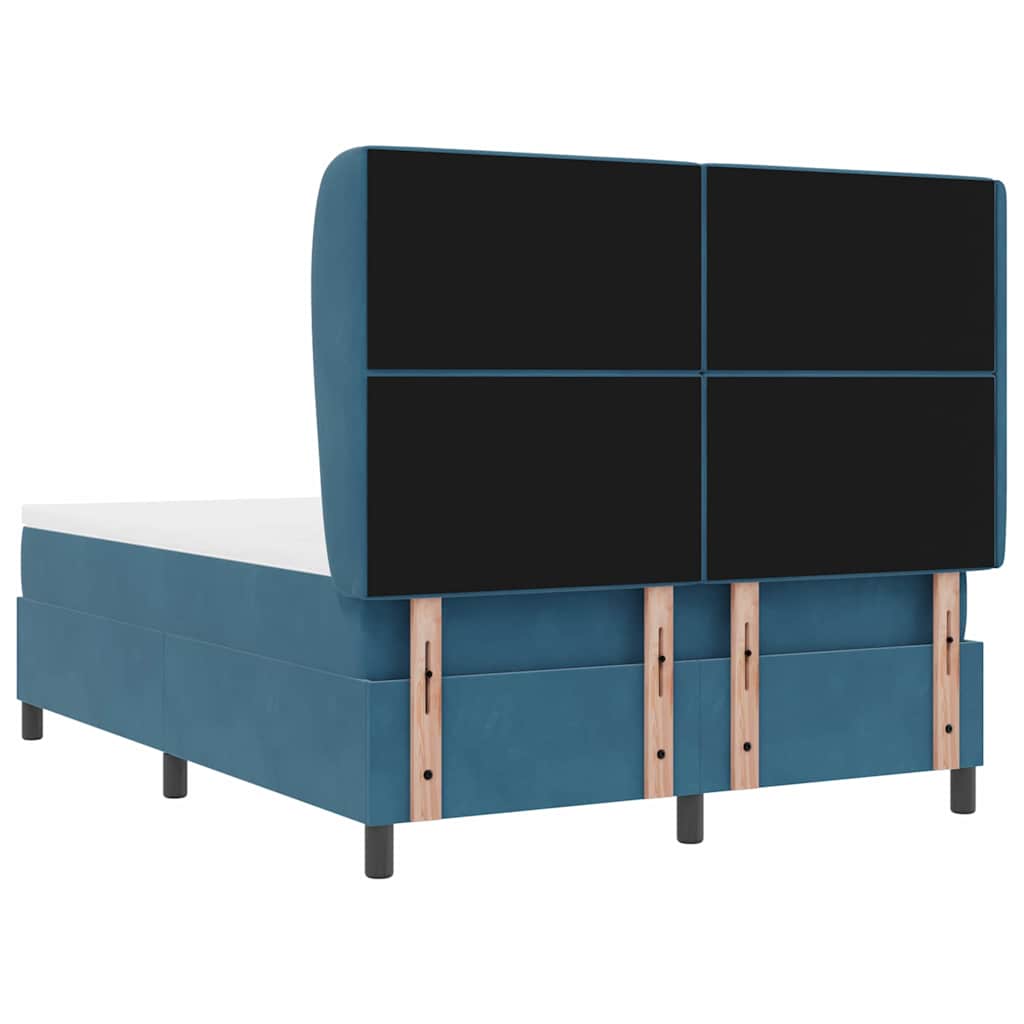 Cama tipo Box Spring Azul Oscuro 190 x 140 cm Terciopelo