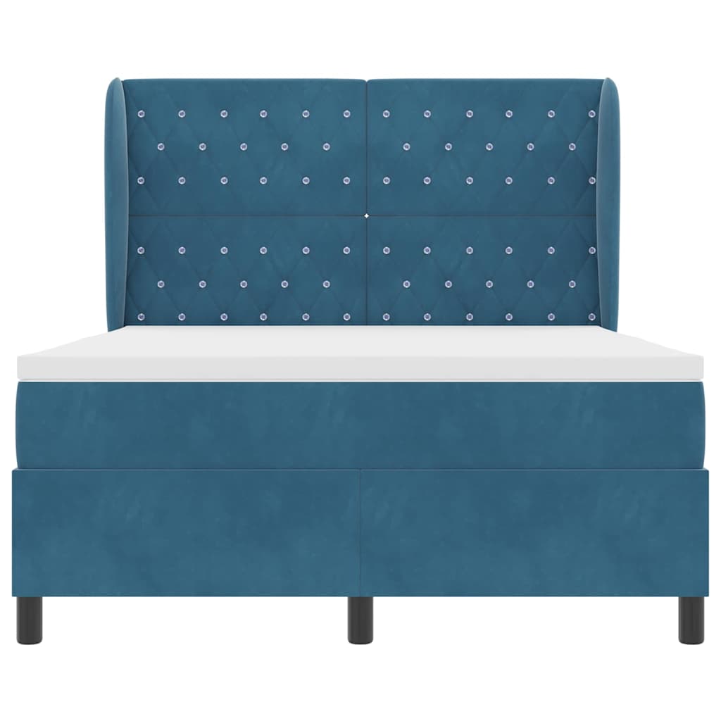 Cama tipo Box Spring Azul Oscuro 190 x 140 cm Terciopelo