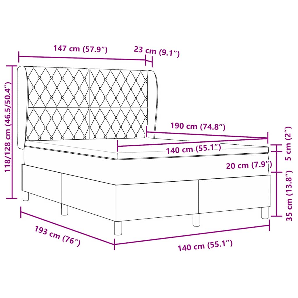 Cama tipo Box Spring Azul Oscuro 190 x 140 cm Terciopelo