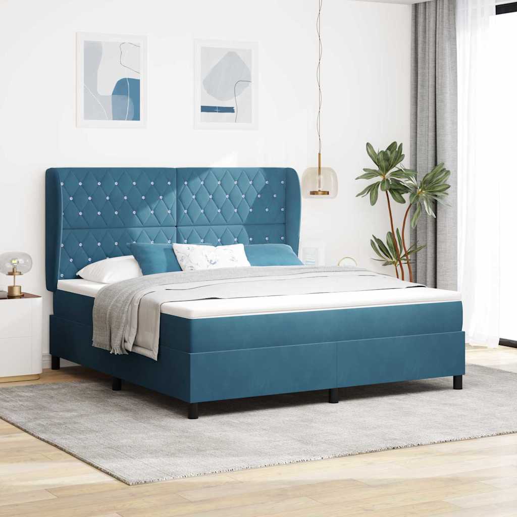 Dark Blue Box Spring Bed 190 x 140 cm Velvet