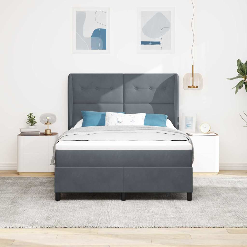 Dark Blue Box Spring Bed 190 x 140 cm Velvet