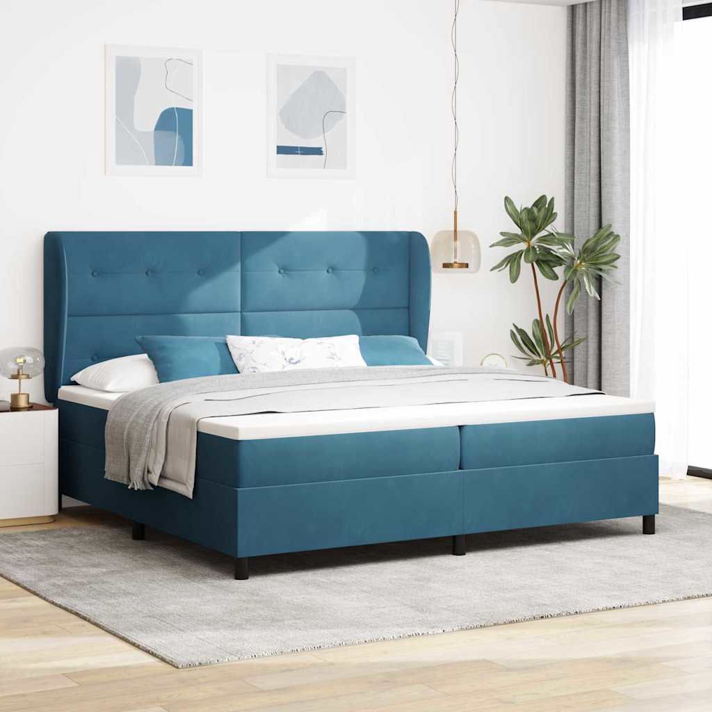 Dark Blue Box Spring Bed 190 x 140 cm Velvet