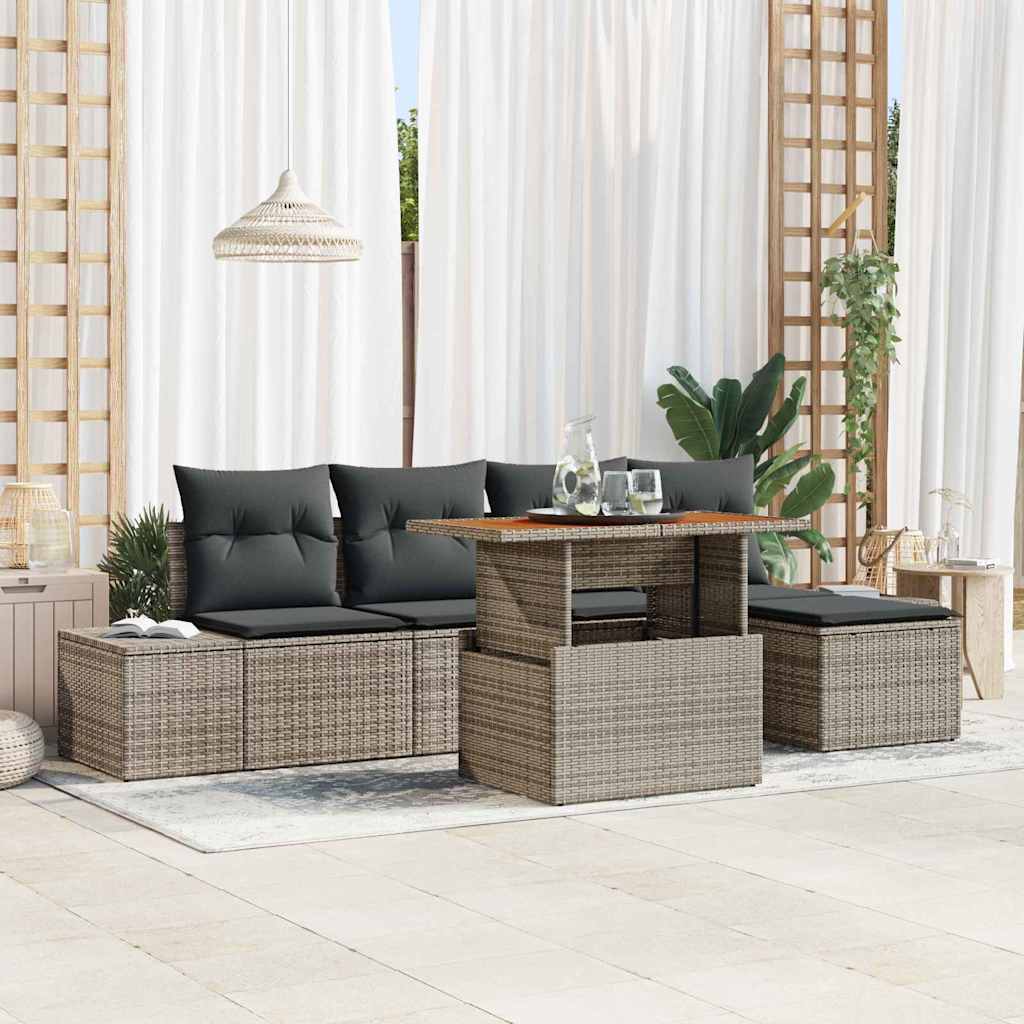 Conjunto de Comedor de Jardín con cojín 6 pcs Beige y gris