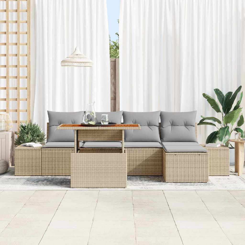 Conjunto de Comedor de Jardín con cojín 6 pcs Beige y gris