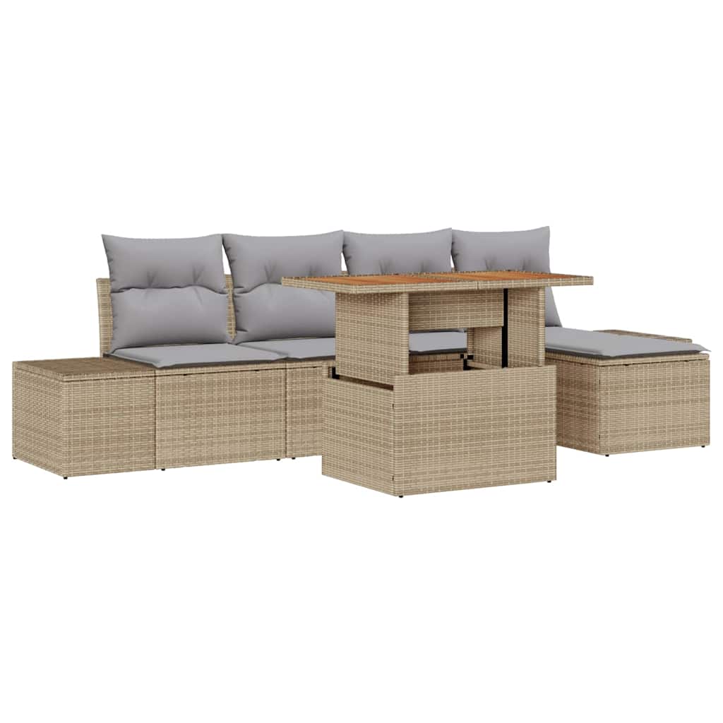 Conjunto de Comedor de Jardín con cojín 6 pcs Beige y gris