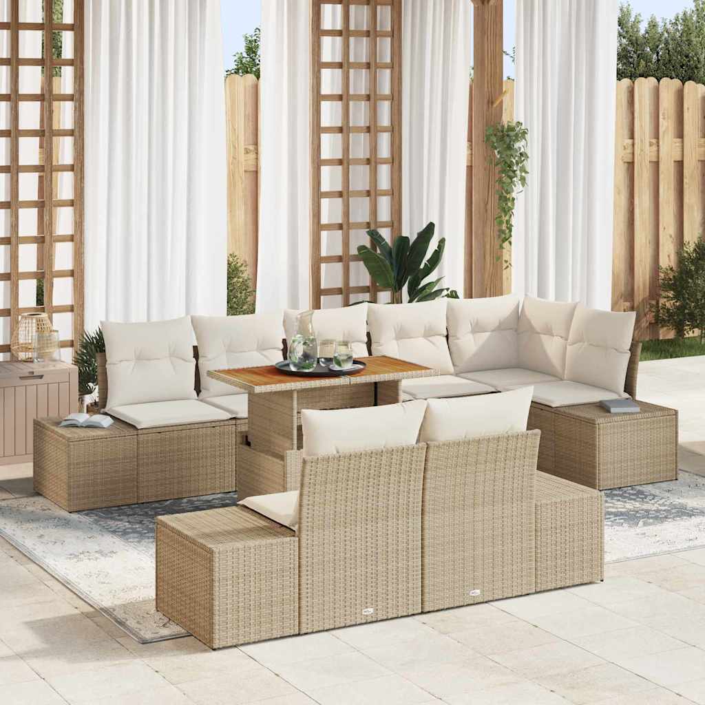 Conjunto de Comedor de Jardín con cojín 9 pcs Beige y Crema