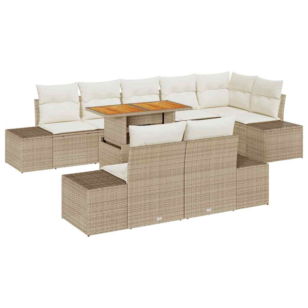Conjunto de Comedor de Jardín con cojín 9 pcs Beige y Crema