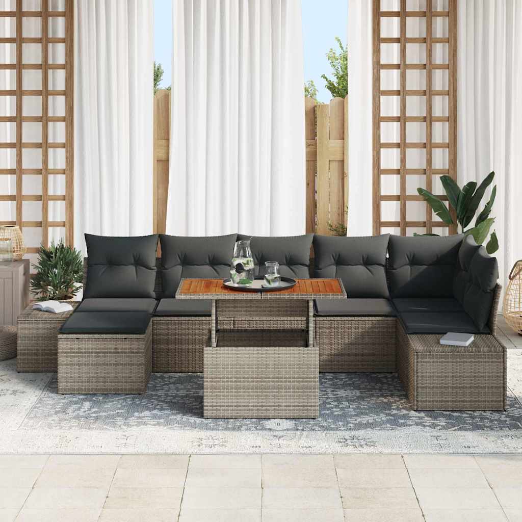 Conjunto de sofá de jardín con cojín 8 pcs Gris y marrón