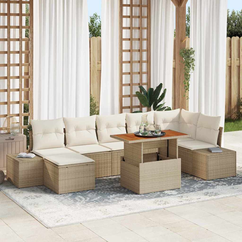 Conjunto de sofá de jardín con cojín 10 pcs Beige y Crema