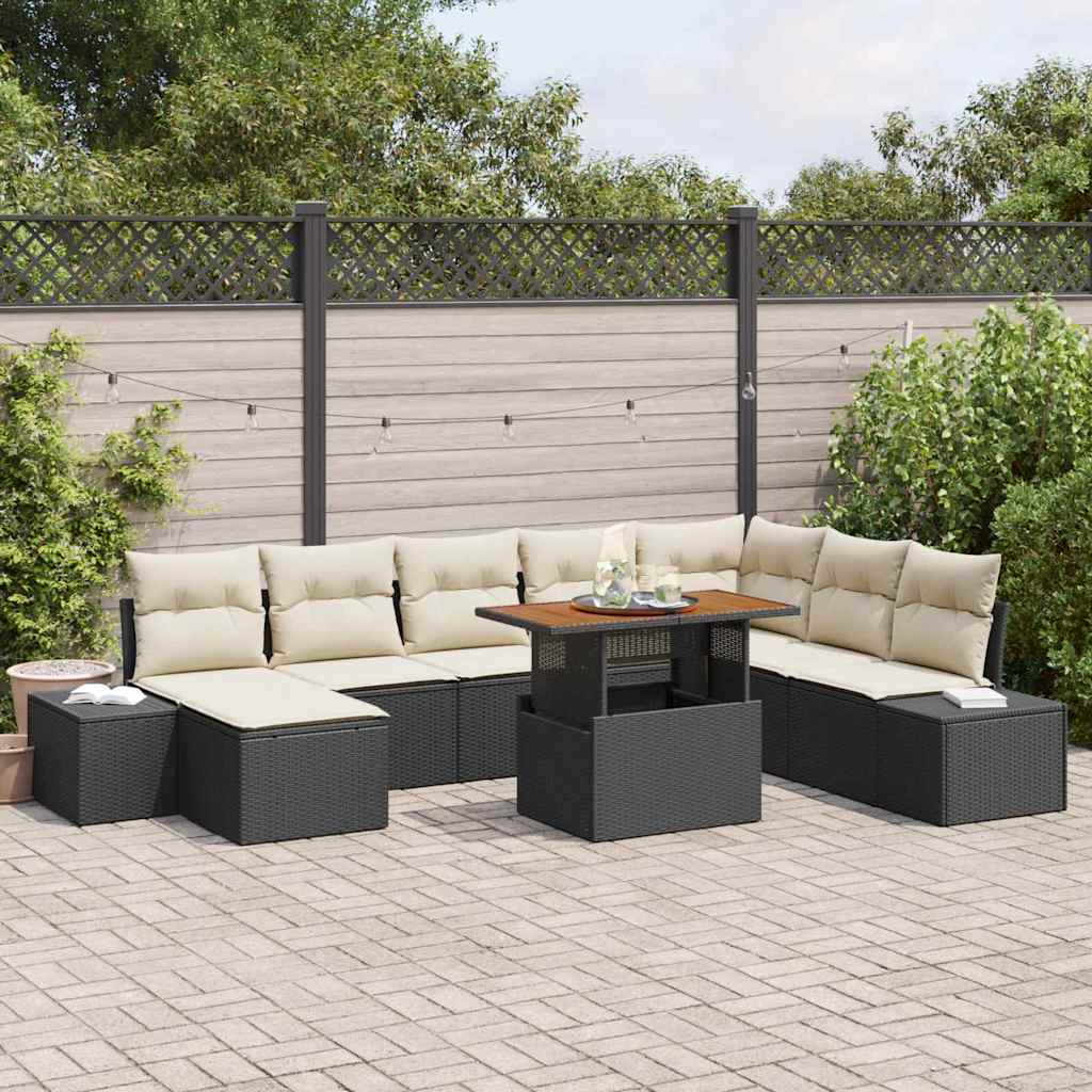 Conjunto de Comedor de Jardín con cojín 9 pcs Beige y Crema