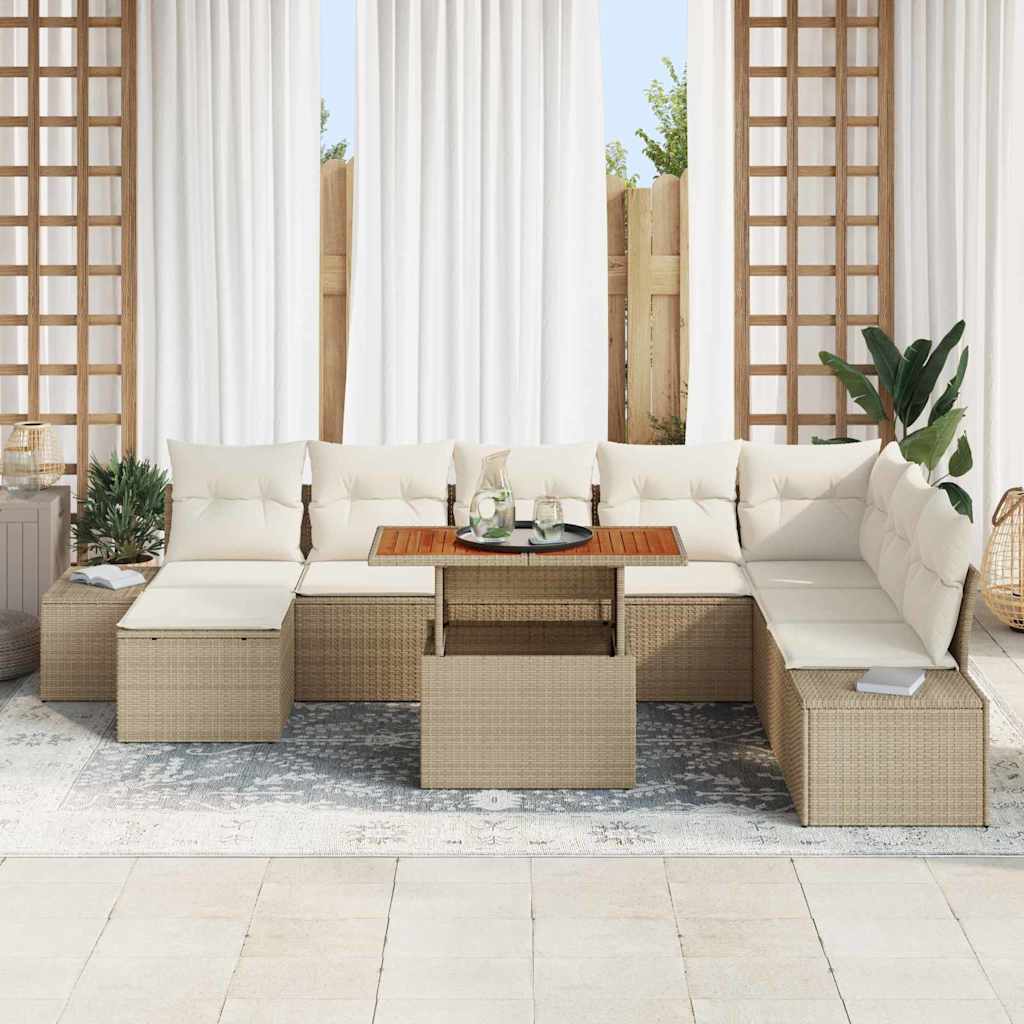 Conjunto de Comedor de Jardín con cojín 9 pcs Beige y Crema