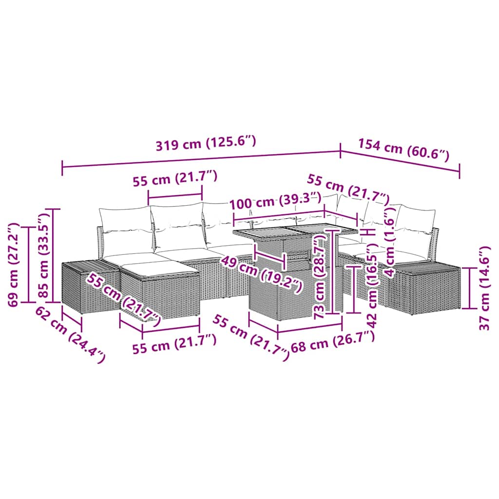 Conjunto de Comedor de Jardín con cojín 9 pcs Beige y Crema