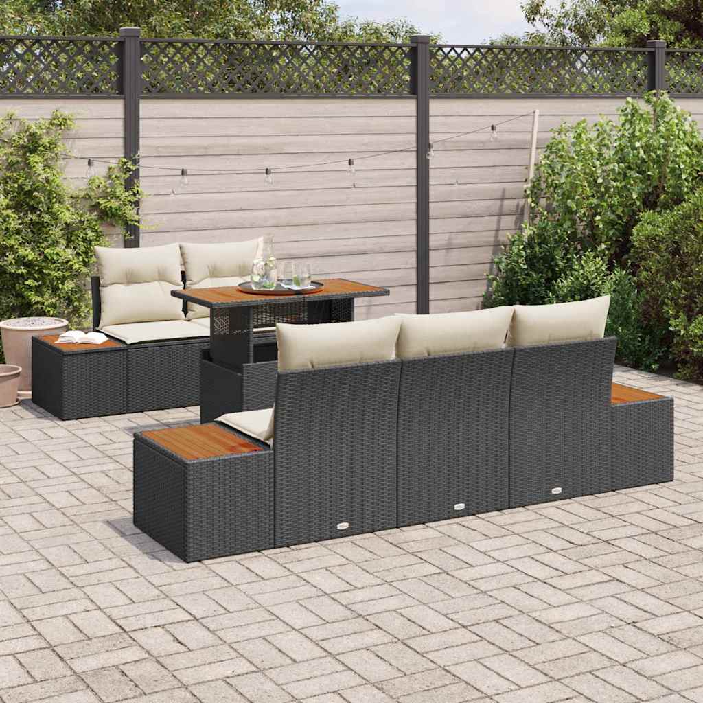 Conjunto de Comedor de Jardín con cojín 6 pcs Negro y Beige