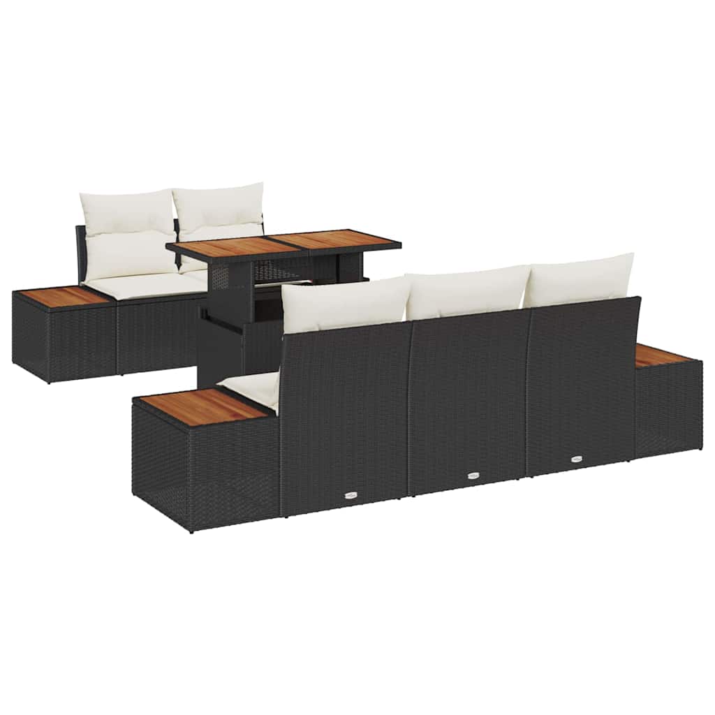 Conjunto de Comedor de Jardín con cojín 6 pcs Negro y Beige