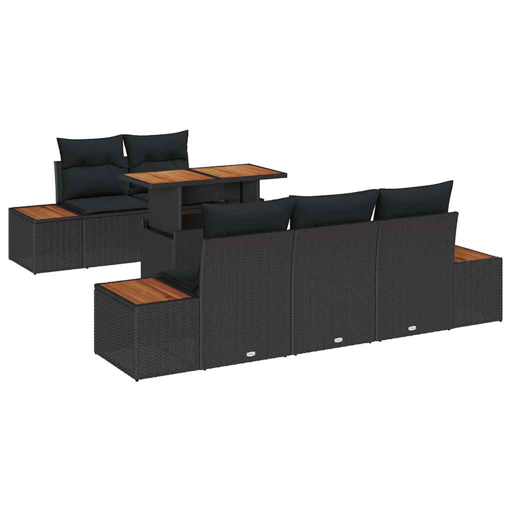 Conjunto de Comedor de Jardín con cojín 6 pcs Negro y Marrón