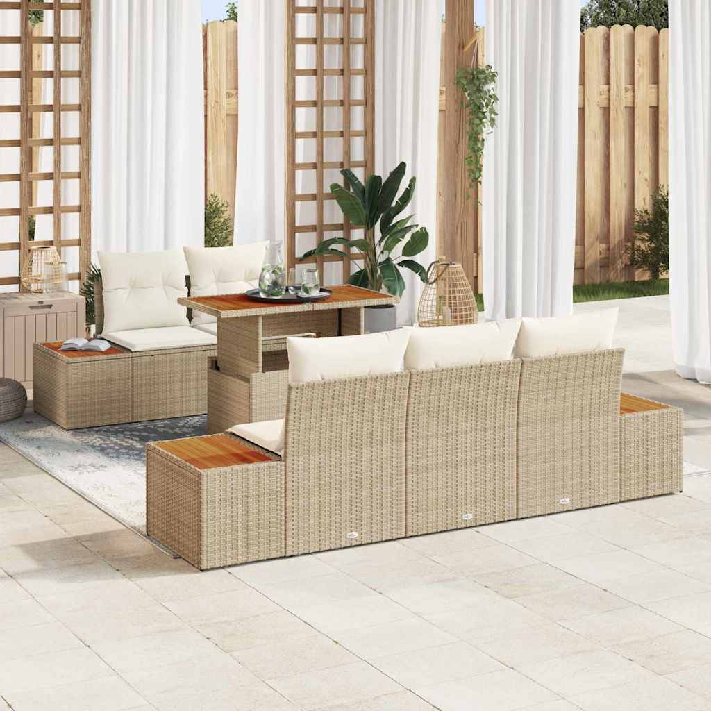 Conjunto de Comedor de Jardín con cojín 6 pcs Beige y Crema