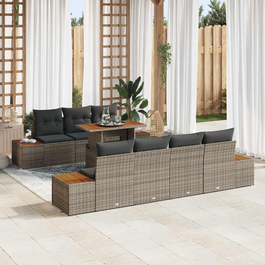 Conjunto de sofá de jardim com almofada 8 unid. Bege Polirratão