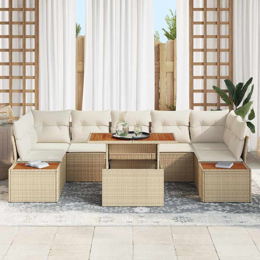 Conjunto de Comedor de Jardín con cojín 8 pcs Beige y Crema