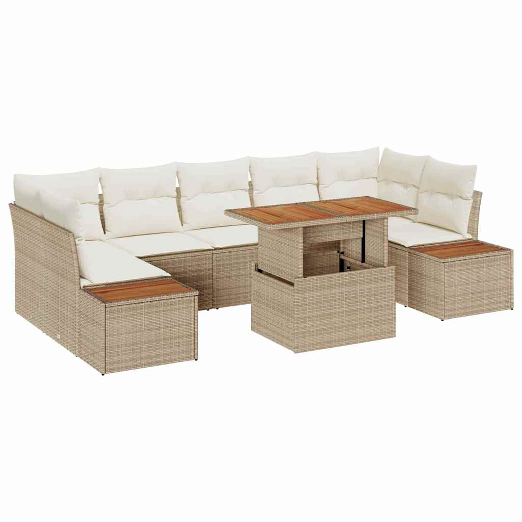 Conjunto de Comedor de Jardín con cojín 8 pcs Beige y Crema