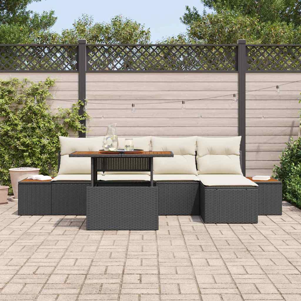 Conjunto de Comedor de Jardín con cojín 6 pcs Negro y Beige