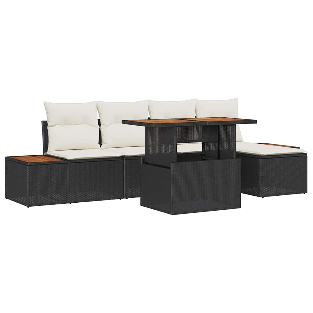 Conjunto de Comedor de Jardín con cojín 6 pcs Negro y Beige