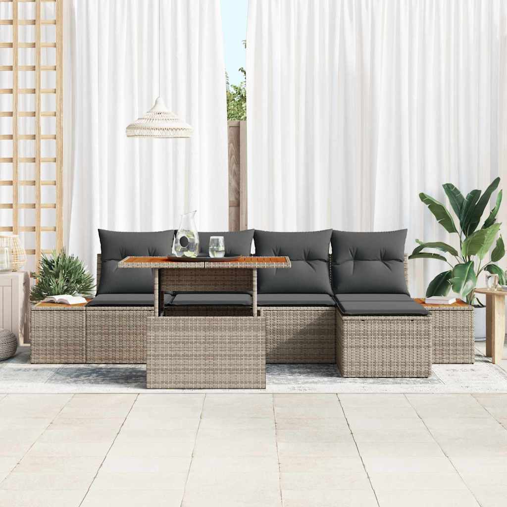 Conjunto de Comedor de Jardín con cojín 6 pcs Gris y marrón