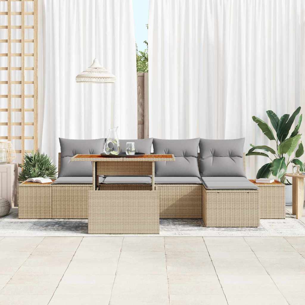 Conjunto de Comedor de Jardín con cojín 6 pcs Beige y gris