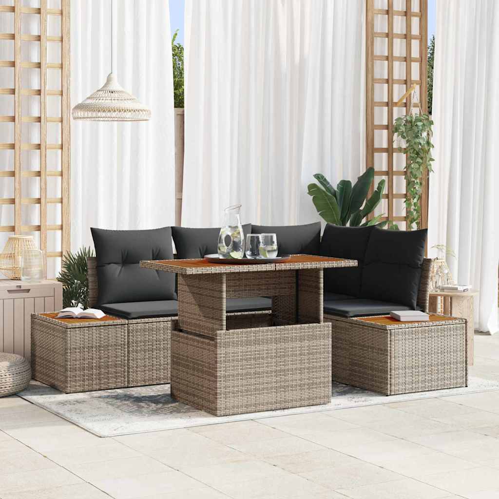 Conjunto de Comedor de Jardín con cojín 5 pcs Beige y Crema