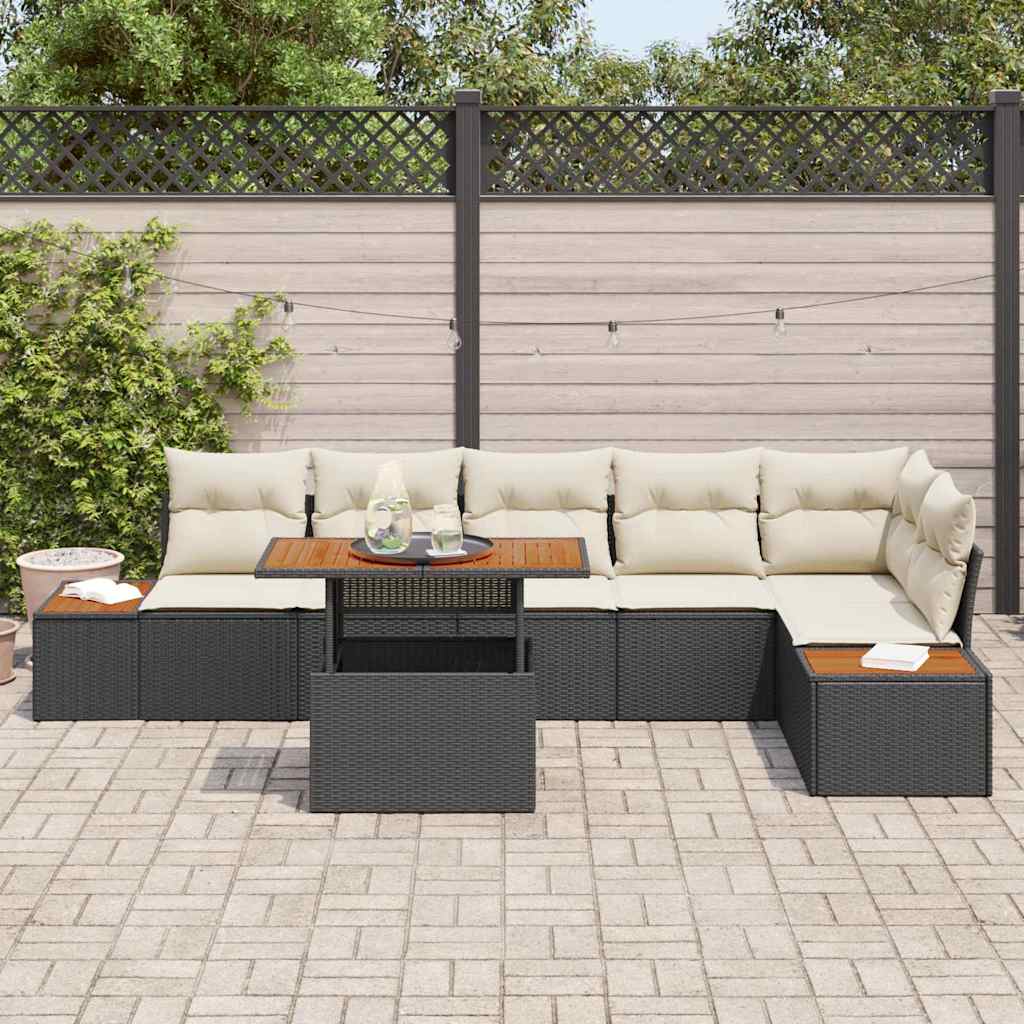 Conjunto de Comedor de Jardín con cojín 7 pcs Negro y Beige