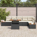 Conjunto de Comedor de Jardín con cojín 7 pcs Negro y Beige