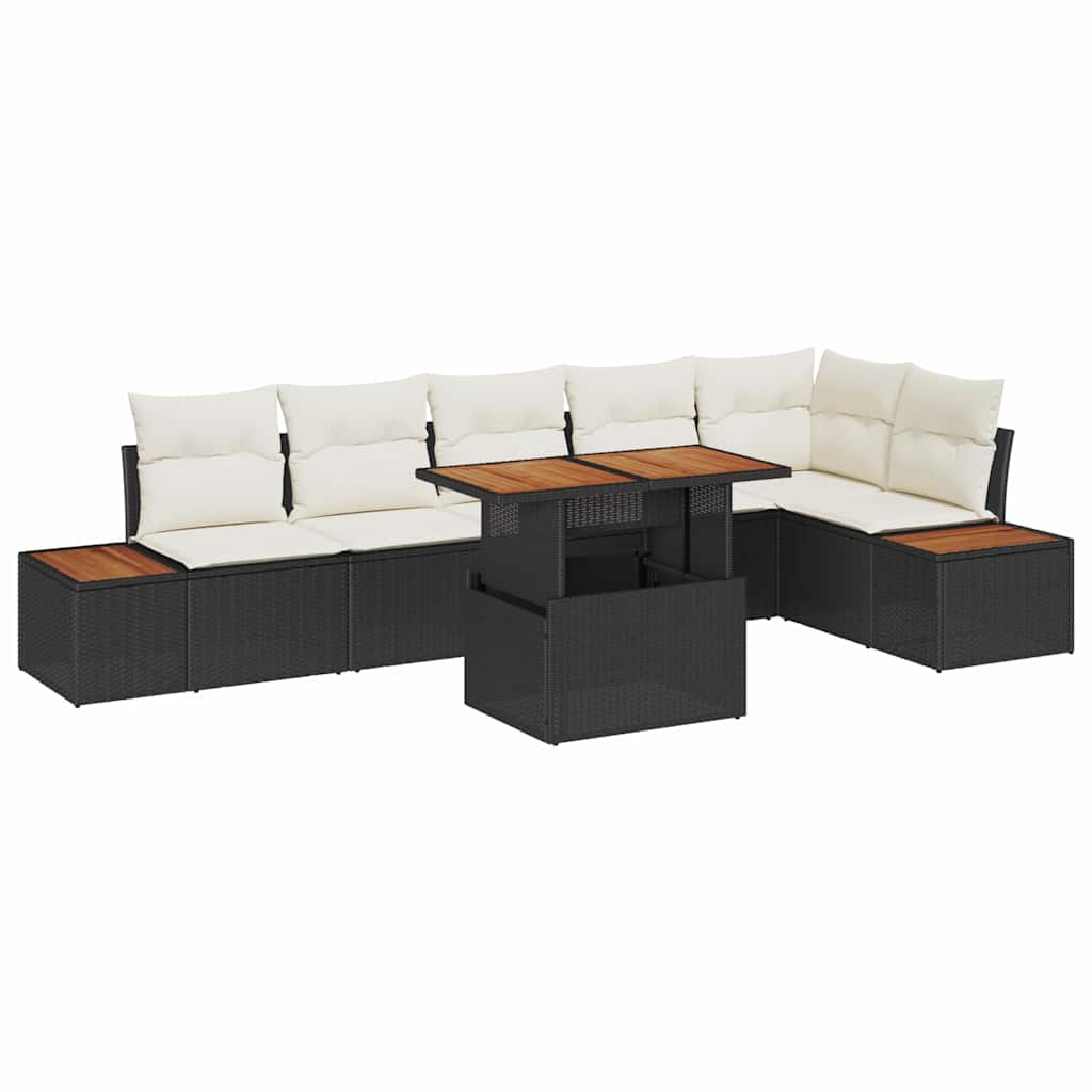 Conjunto de Comedor de Jardín con cojín 7 pcs Negro y Beige