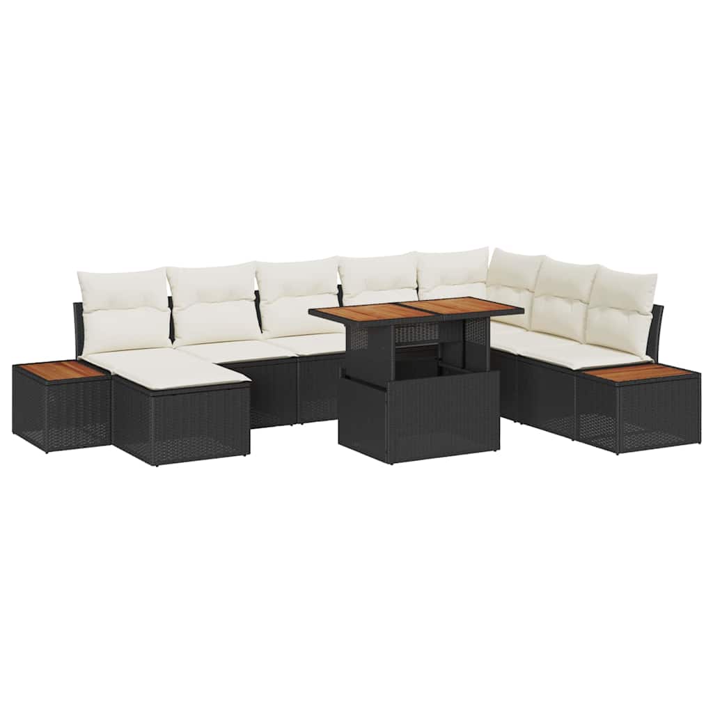 Conjunto de Comedor de Jardín con cojín 9 pcs Negro y Beige