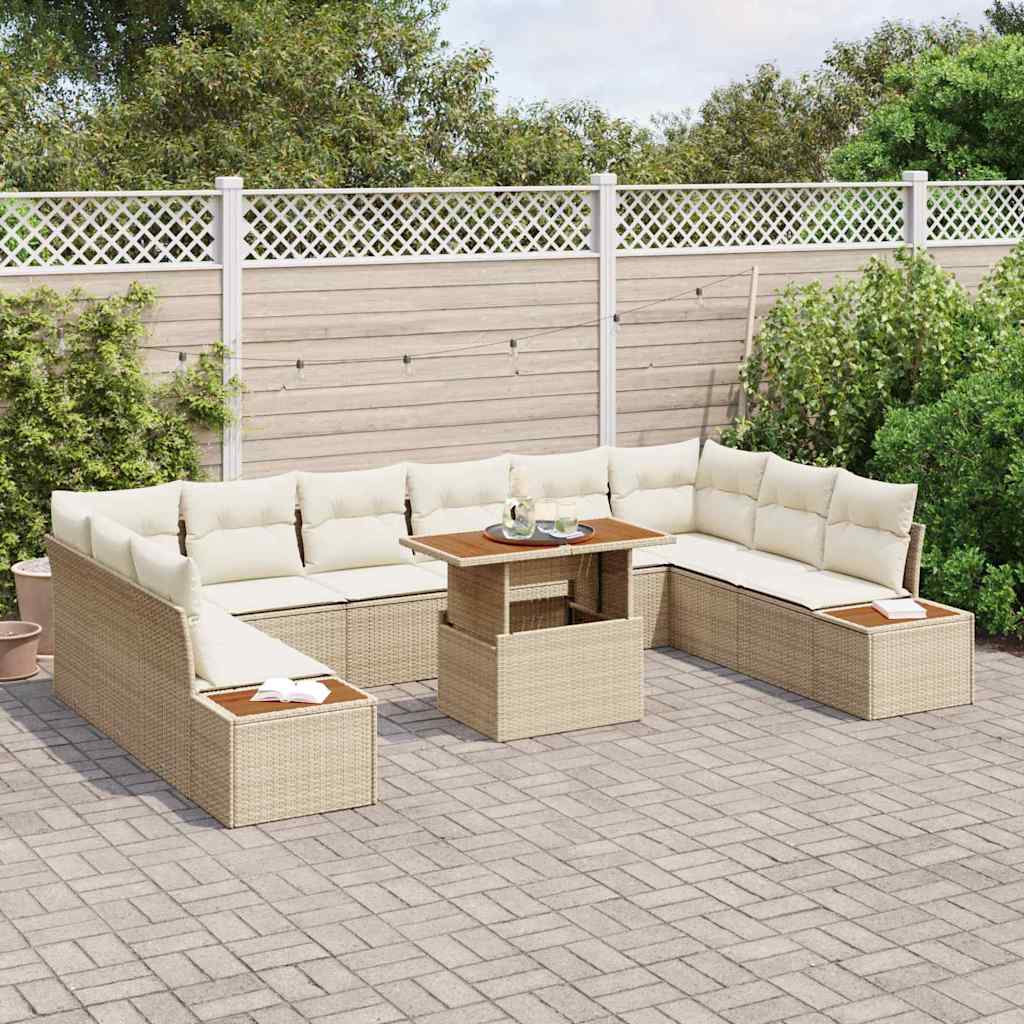 Conjunto de Comedor de Jardín con cojín 11 pcs Beige y Crema