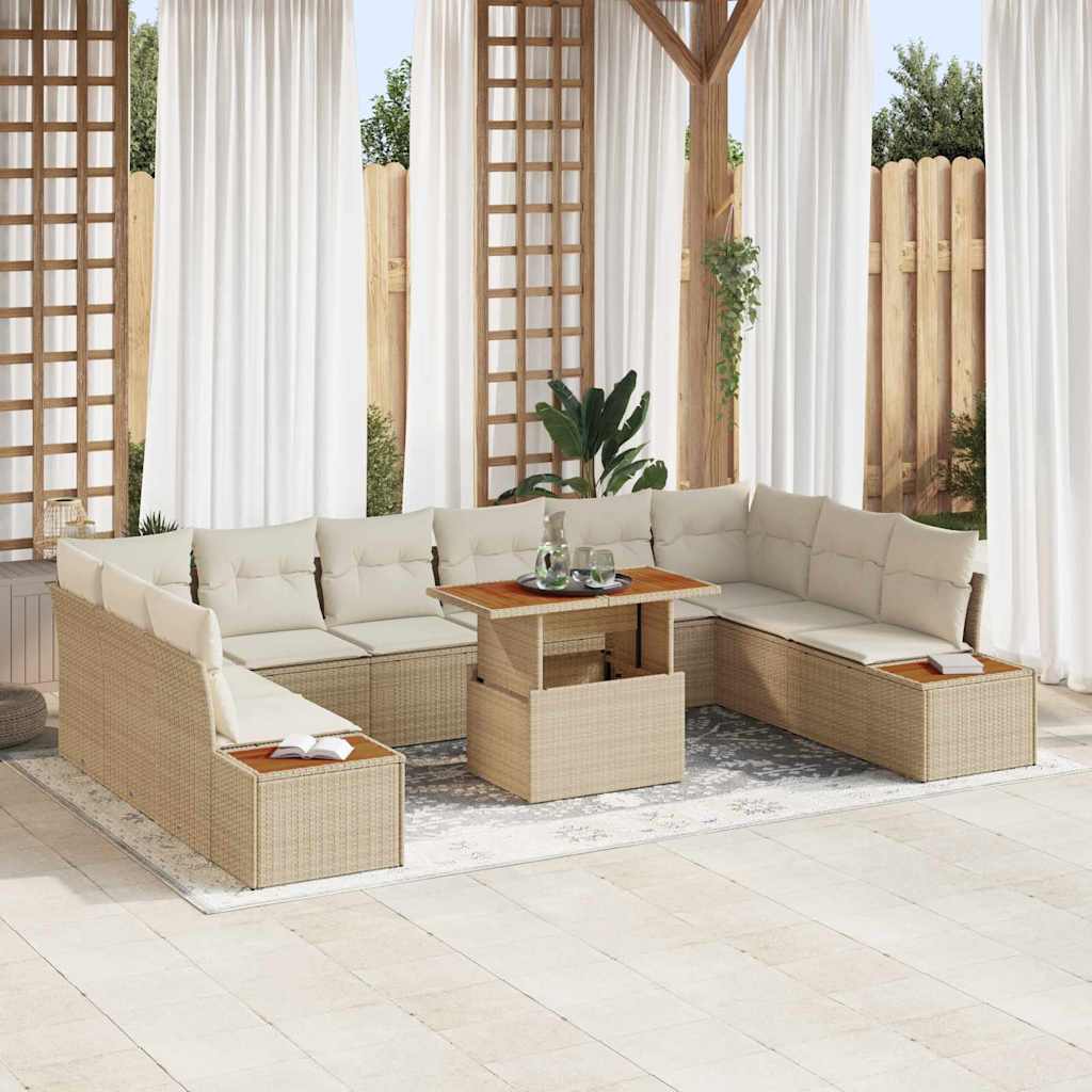 Conjunto de Comedor de Jardín con cojín 11 pcs Beige y Crema