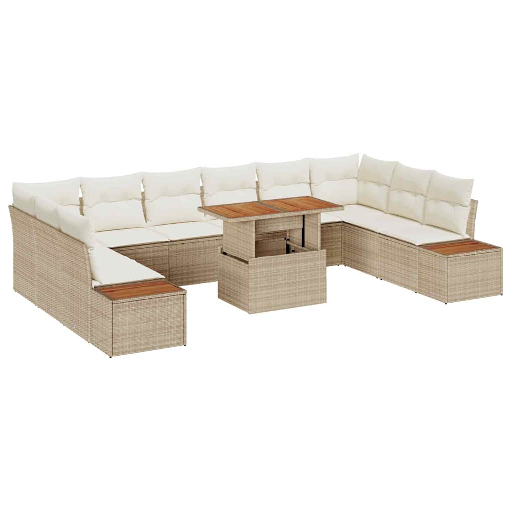 Conjunto de Comedor de Jardín con cojín 11 pcs Beige y Crema