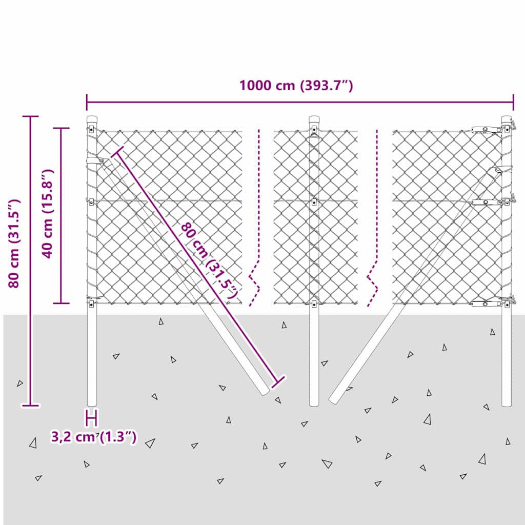 Poste de Valla Gris 10 x 0,4 m (malla de 40 x 40 mm)