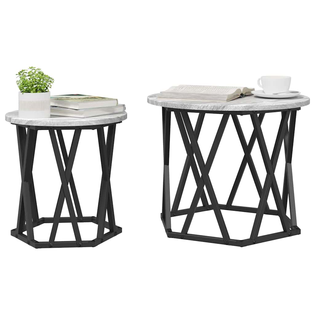 Mesa lateral 2 pcs Gris Sonoma Madera Ingenierizada y Acero