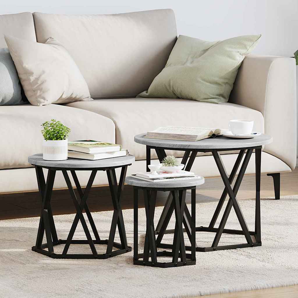 Mesa Lateral Nido 3 pcs Gris Sonoma