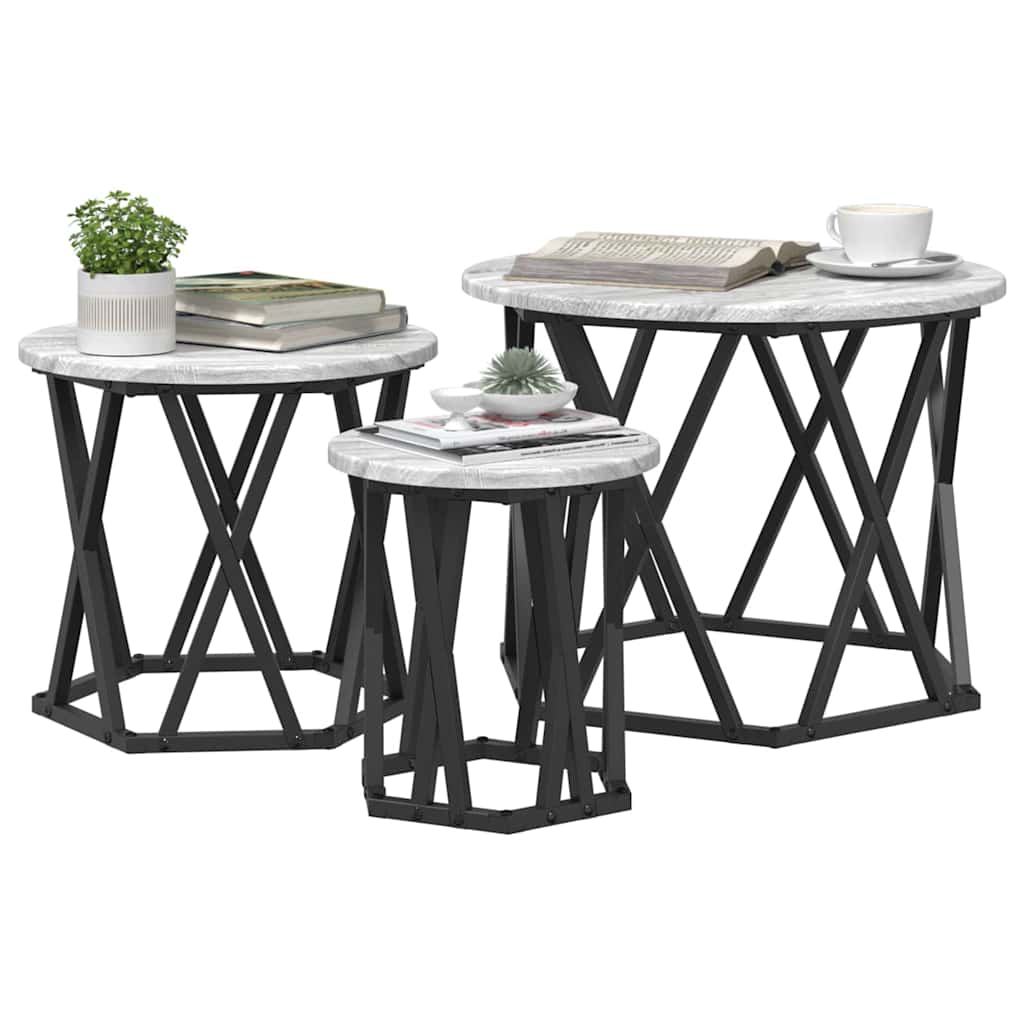 Mesa Lateral Nido 3 pcs Gris Sonoma