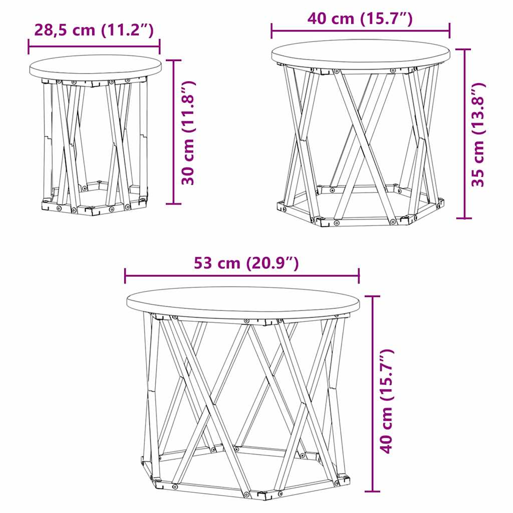 Mesa Lateral Nido 3 pcs Gris Sonoma