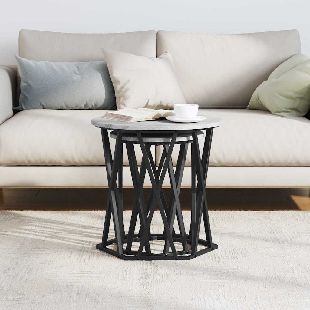Mesa de Café 2 pcs Gris Sonoma Madera Ingenierizada y Acero