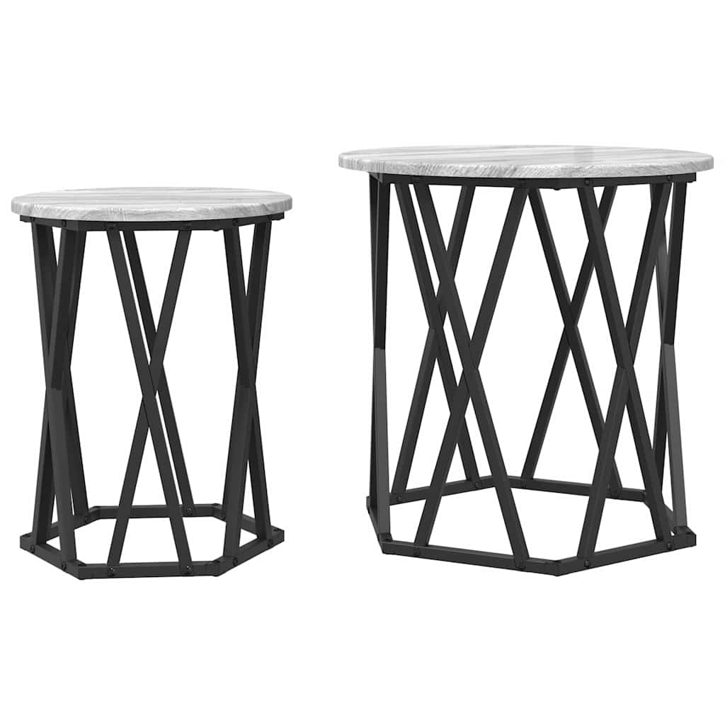 Mesa de Café 2 pcs Gris Sonoma Madera Ingenierizada y Acero