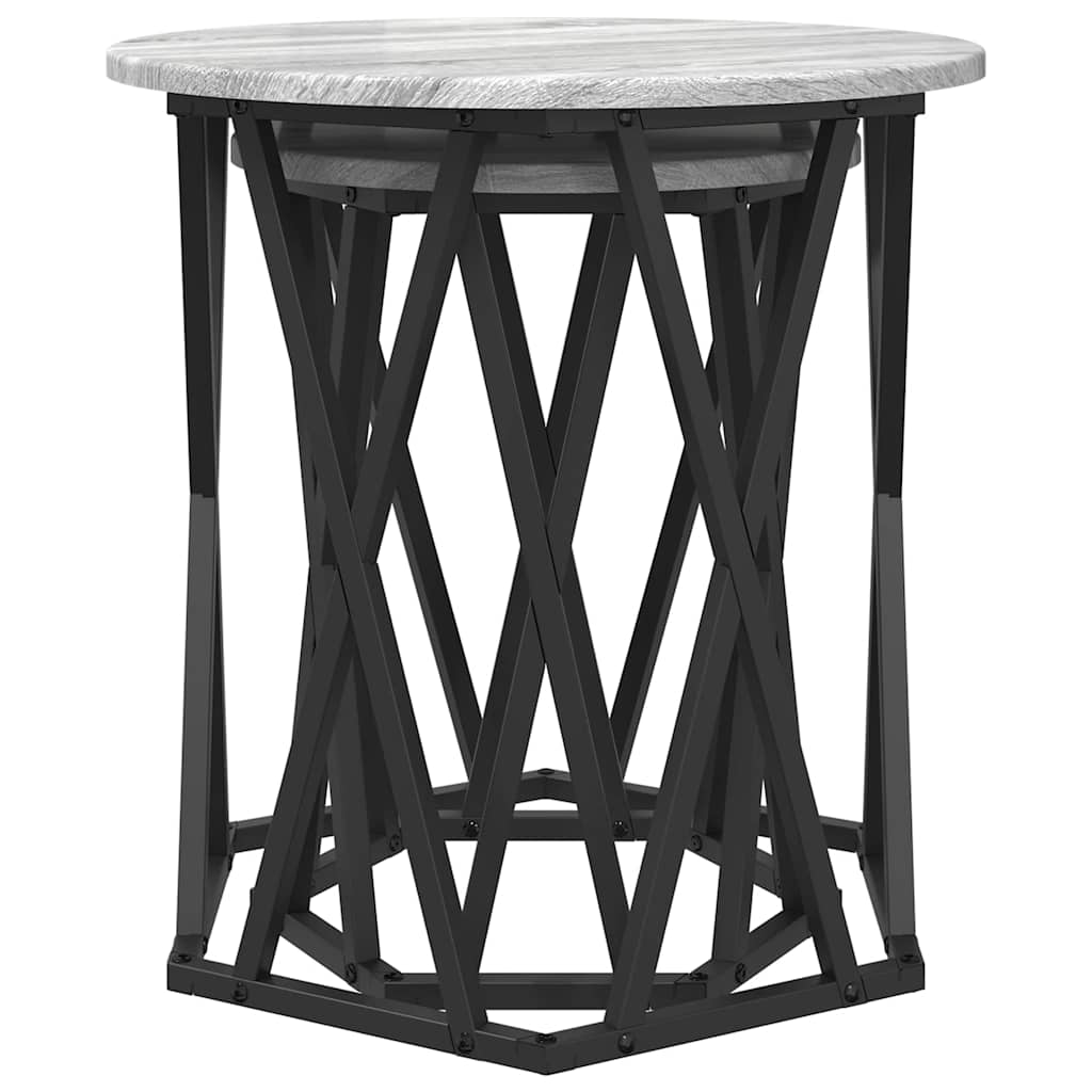 Mesa de Café 2 pcs Gris Sonoma Madera Ingenierizada y Acero