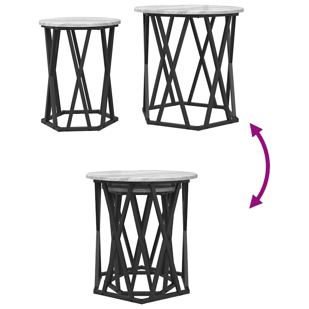 Mesa de Café 2 pcs Gris Sonoma Madera Ingenierizada y Acero