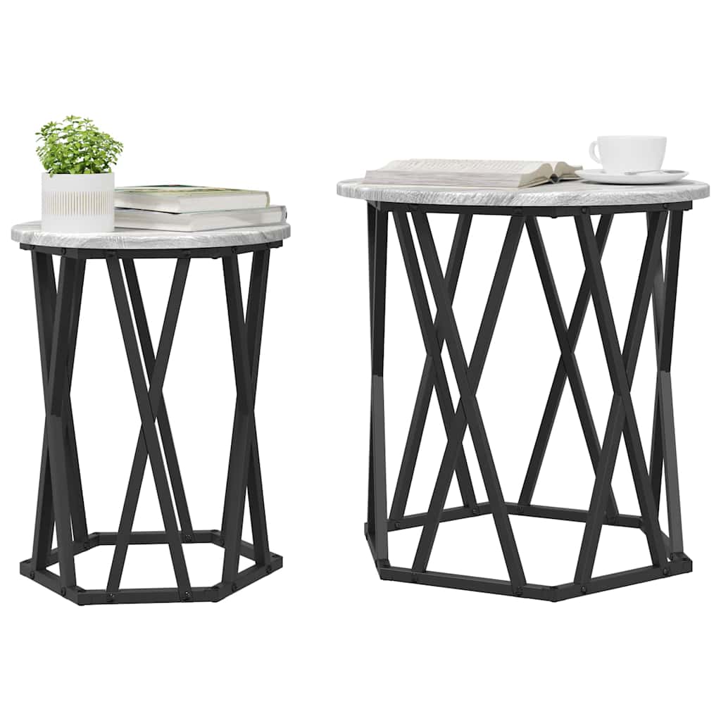 Mesa de Café 2 pcs Gris Sonoma Madera Ingenierizada y Acero