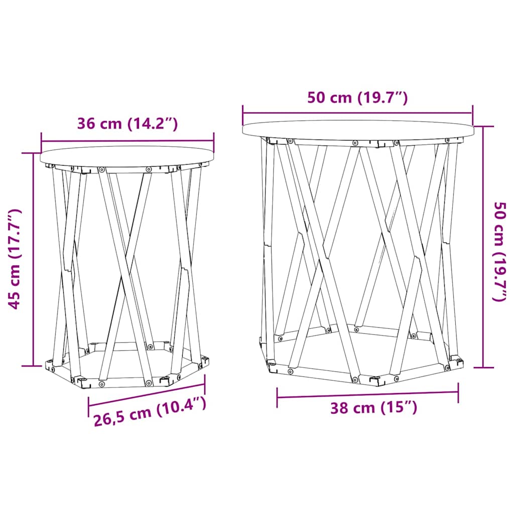 Mesa de Café 2 pcs Gris Sonoma Madera Ingenierizada y Acero